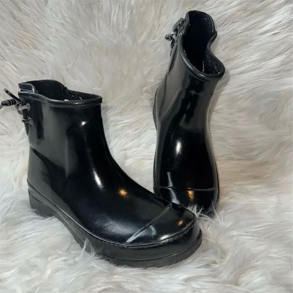 Sperry‎ Women's Black Walker Turk Waterproof Rain Boots Size 6 Tie Back Slip-on